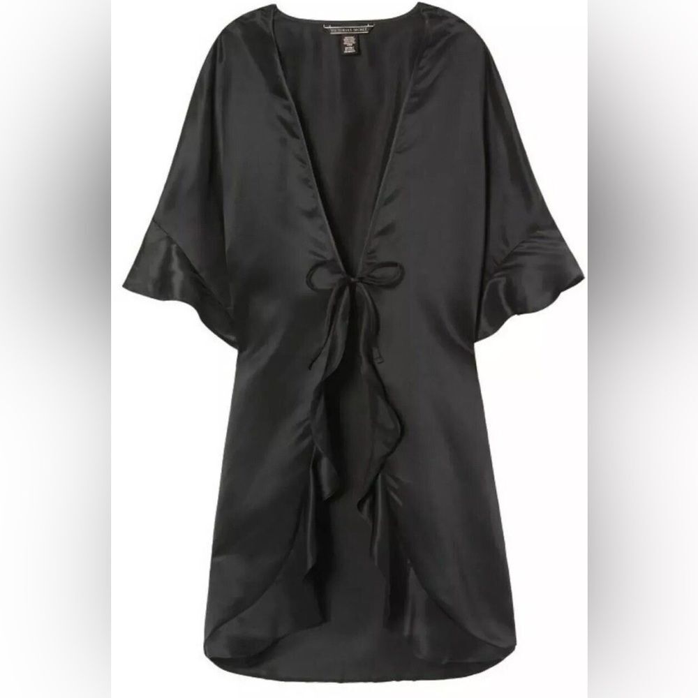 NWT Victorias Secret Black Satin Robe Kimono
